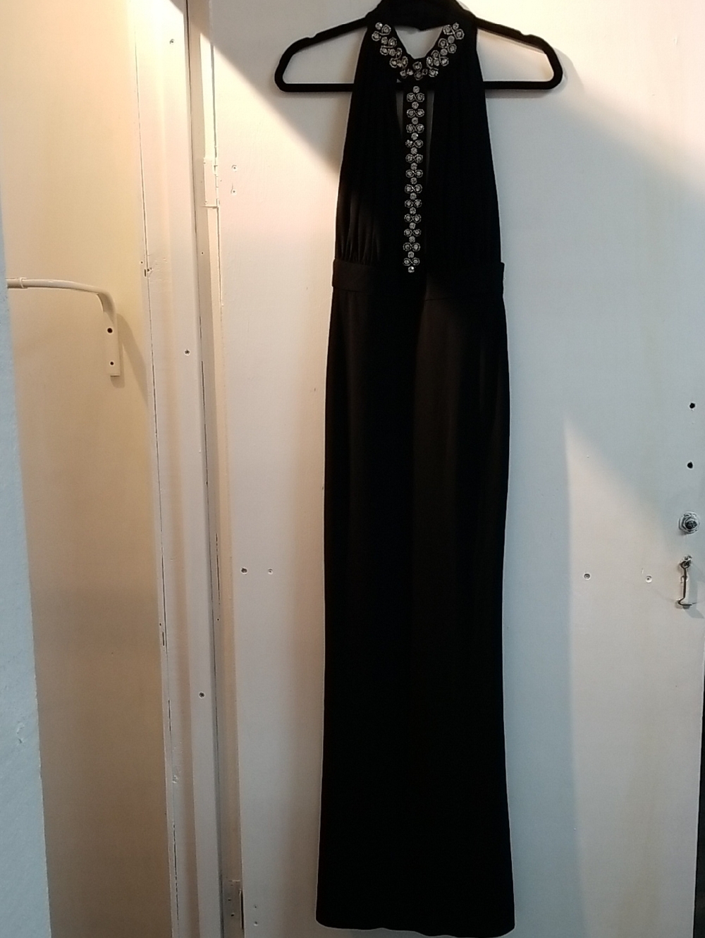 Trixxi Black Halter Evening Gown with Silver Embellishment